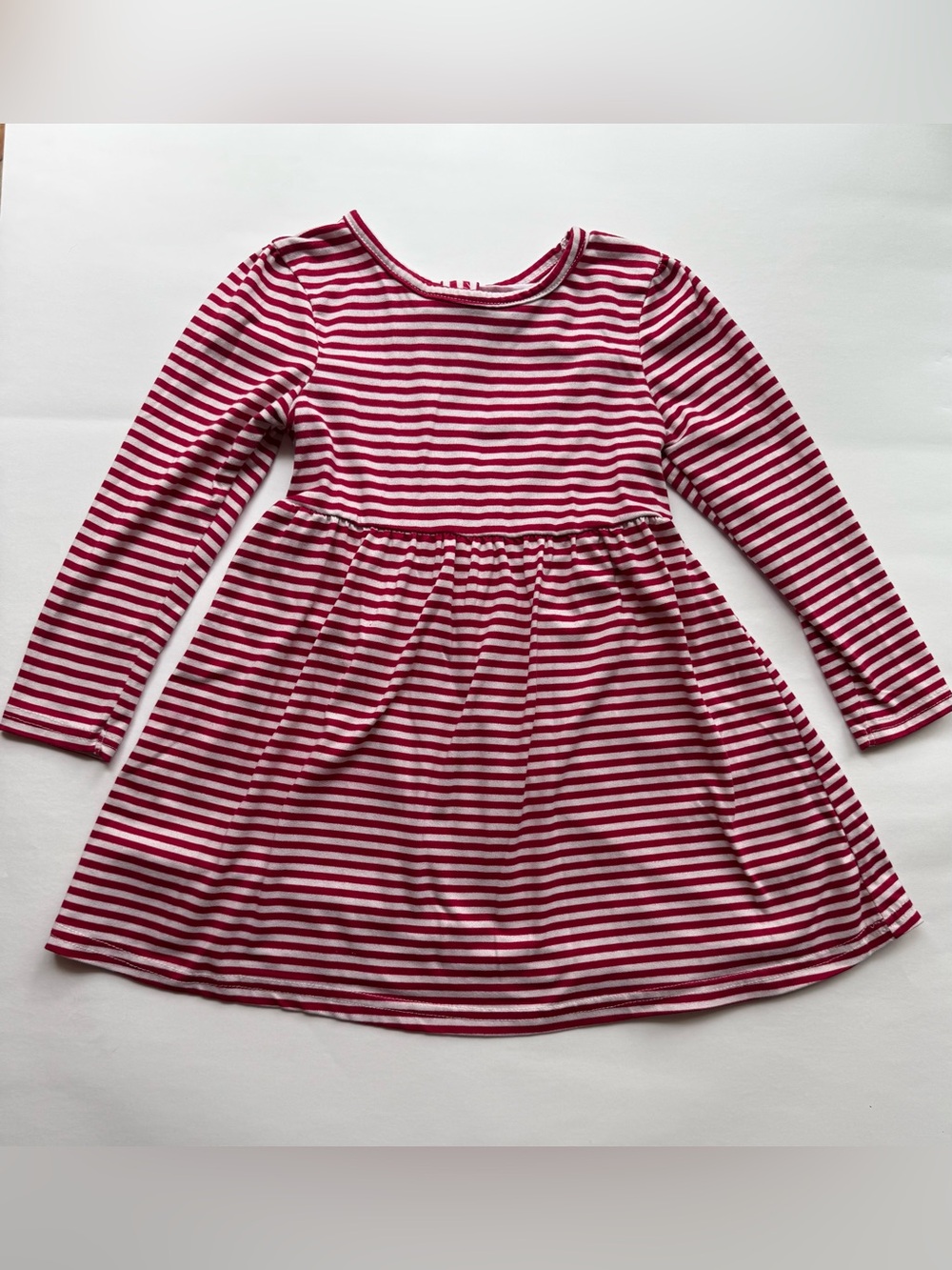 Girls' Red Striped Long-Sleeve Knit Dress